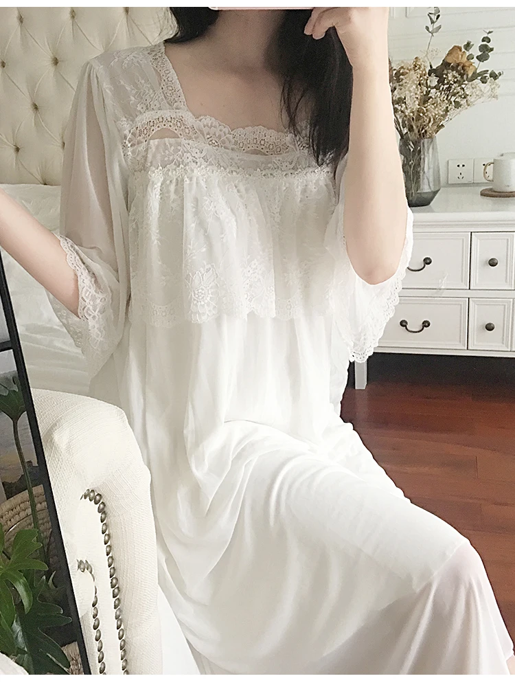 

Cotton Nightdress Women's 2021 Spring/Summer Sweet Cute Mesh Nightgown Sexy Fairy Princess Court Style Vintage Sleeping Dress