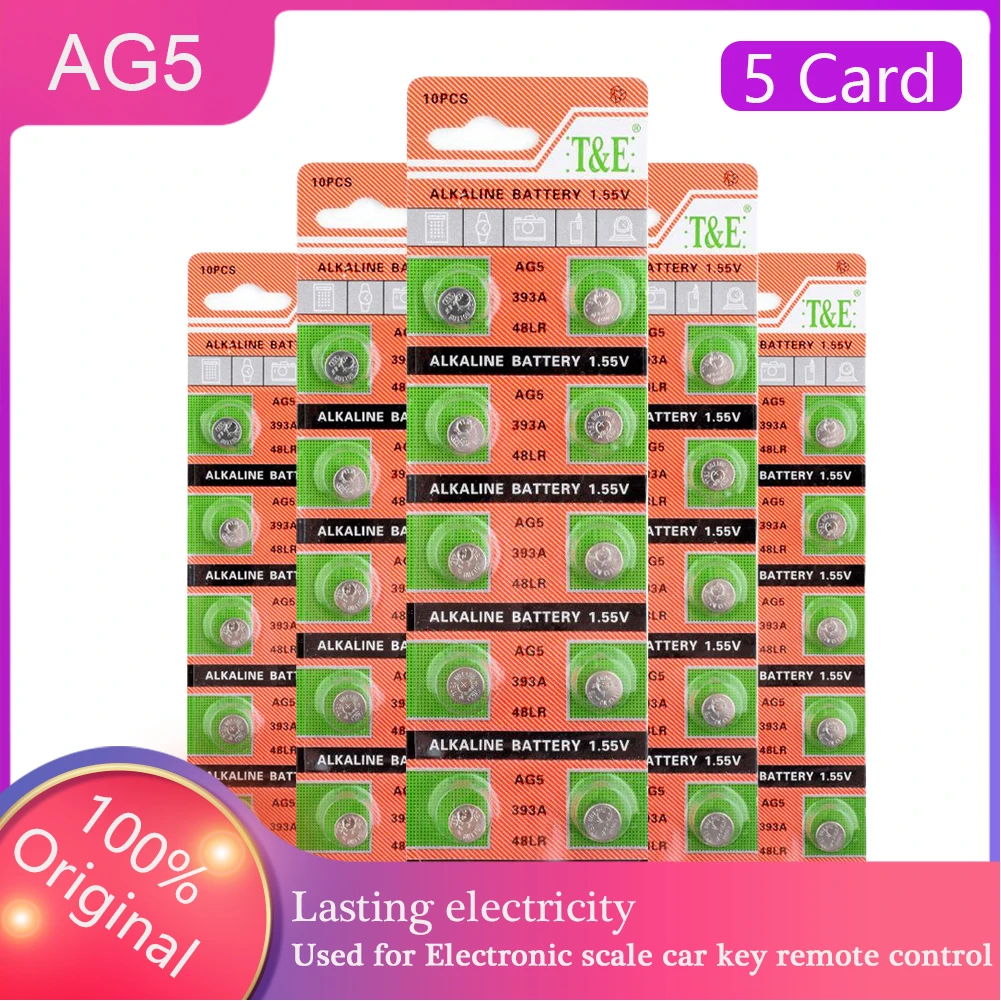 

50Pcs 2021 SALES 1.55V AG5 LR754 393 Button Batteries SR754 193 393A 48LR Cameras Digital Cameras 393-1W 393A Coin Cell Replace
