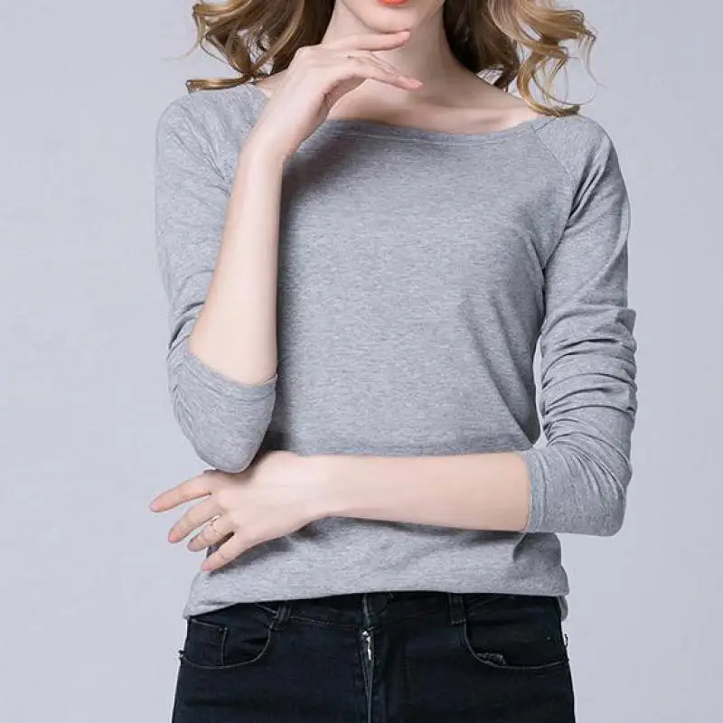 Осенние модальные футболки с длинными рукавами однотонного цвета универсальные