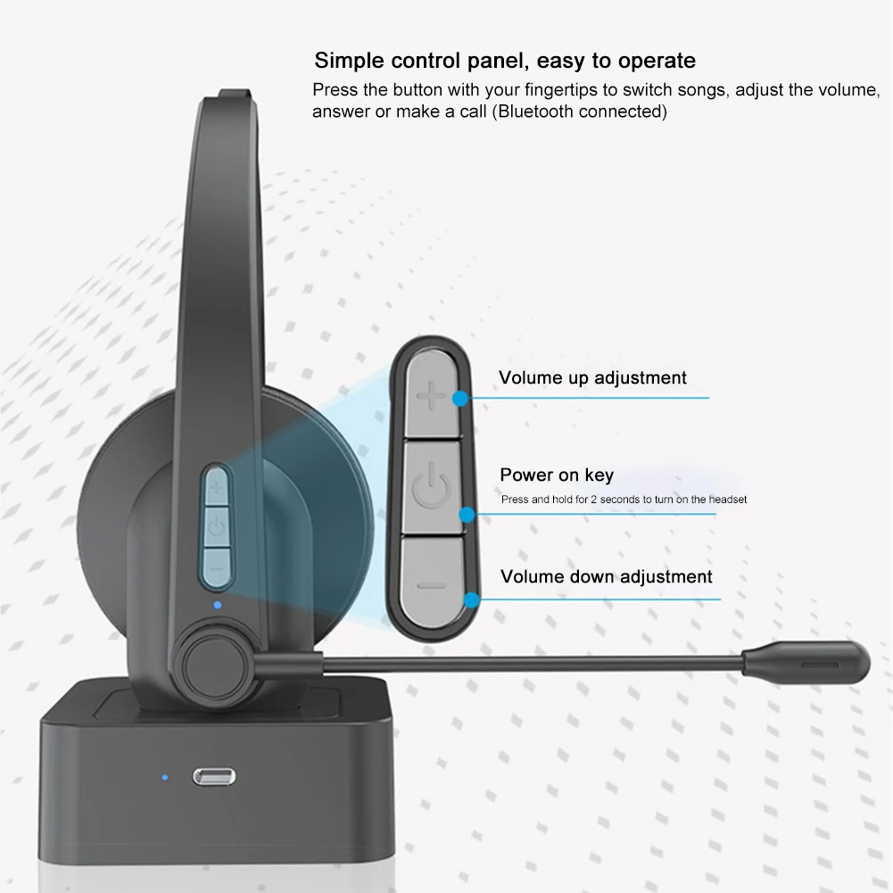 Bluetooth 5.0 Headset Wireless Handsfree with Microphone Charging Base On Ear Headphone for Car Truck Driver | Электроника