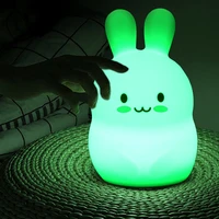 rabbit led night light touch sensor 9 colors battery powered cartoon silicone bunny bedside lamp for children kids baby toy gift