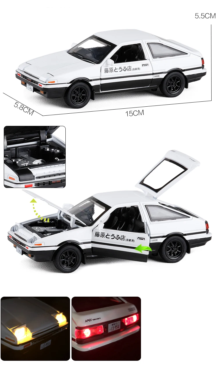 1:28 модель автомобиля из сплава Toyota AE86 со звуковым светом для мальчиков, игрушки