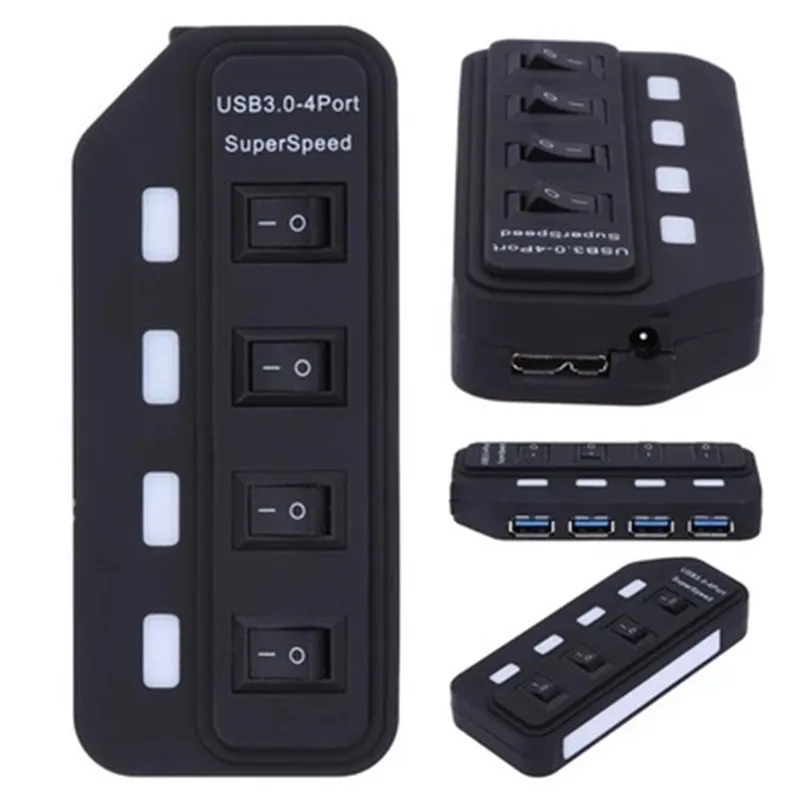 

Basix USB 3.0 HUB Multi USB 3.0 Hub 4 Port High Speed USB3.0 splitter Independent Switch LedLight for PC Laptop USB Splitter