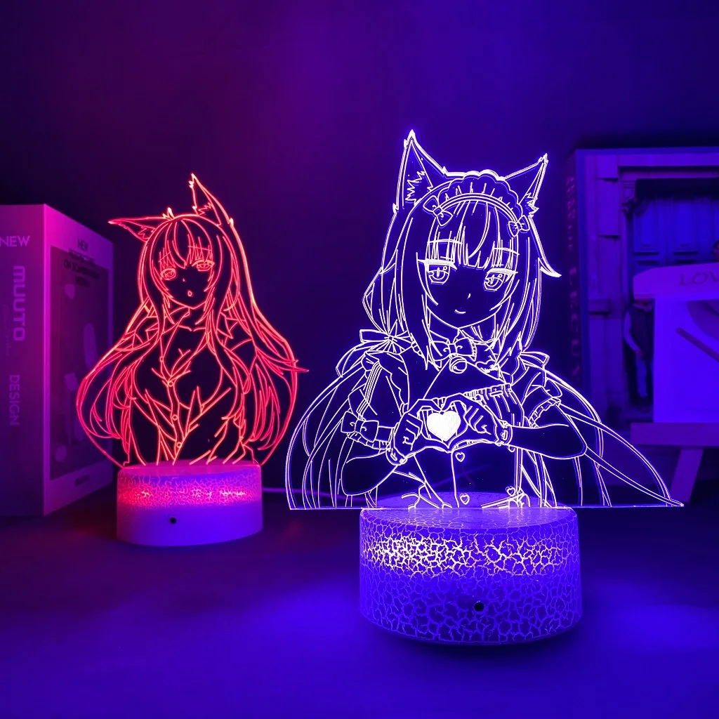 

Anime Led Night Light Nekopara for Kawaii Bedroom Decor Gift Nightlight Manga Waifu Table 3d Lamp Nekopara