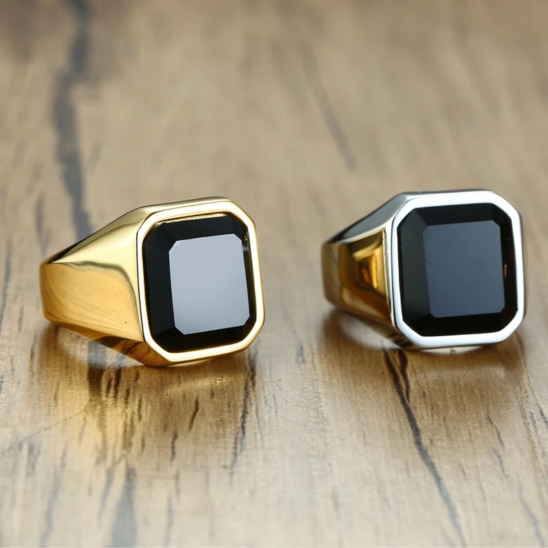 Кольцо с черным ониксовым камнем для мужчин кольцо на палец из титановой