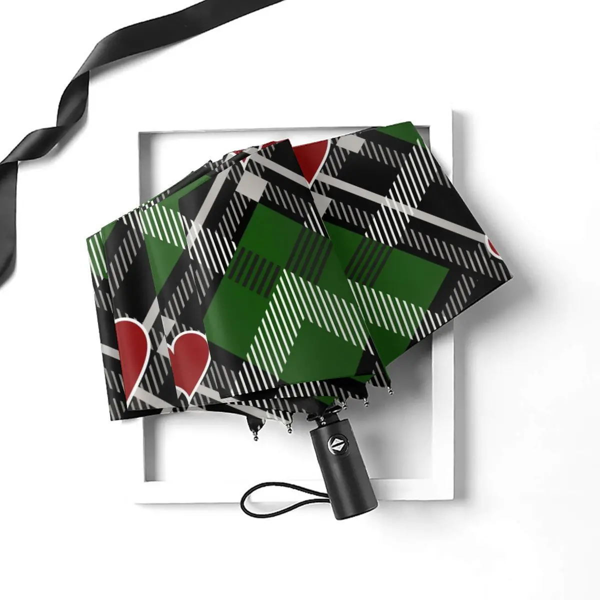 Online Plaid Scozzese Automatico Pieghevole Resistente Al Vento E Plaid A Quadri Di Bufalo Con Cuori Rossi Ombrelli Antivento Pioggia Per Uomo Ombrellone