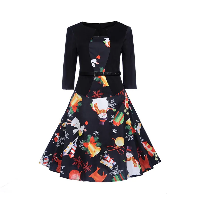 Рождественское Ретро женское платье 50s 60s винтажные качели Vestidos Hepburn три четверти