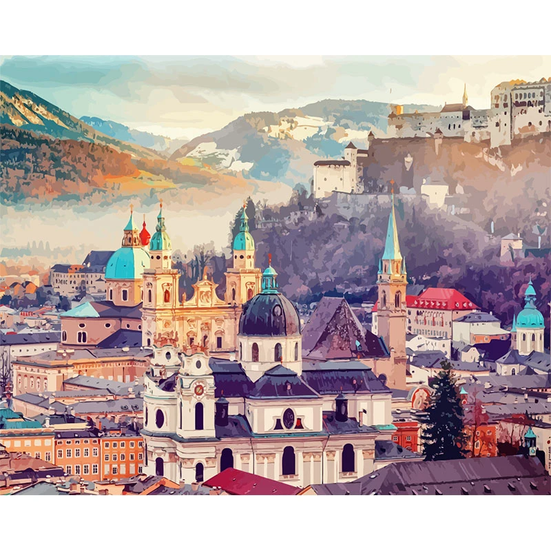 

40x50cm Frame Diy Painting By Numbers Castle Kit Landscape Modern Wall Art Picture By Numbers Unique Gift for Home Decor