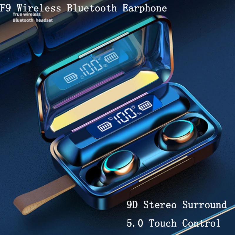 

TWS-стереонаушники F9 с поддержкой Bluetooth 1500 и зарядным футляром на мА · ч