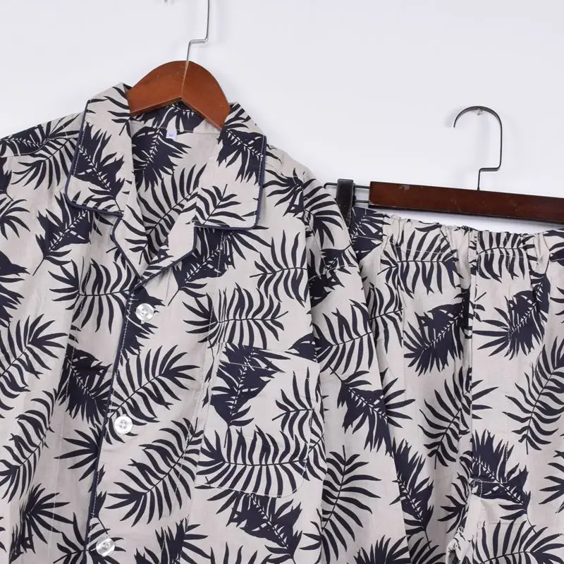 Men's clothing set, pajamas, cardigan, long-sleeved top + trousers, woven cotton, lounge sleep, loose sleepwear men