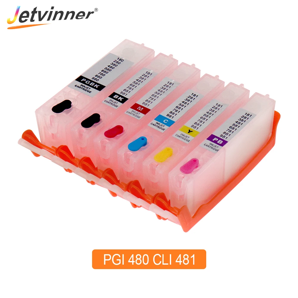 Jetvinner 6-цветный PGI 480 CLI 481 XXL многоразовый картридж для принтера Canon PIXMA TS8140 TS9140 |