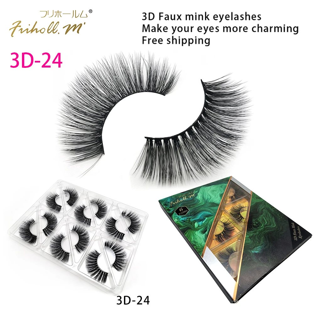 3D-24 Friholl. m шелковые ресницы, 6 пар, натуральные норковые 3d накладные ресницы для наращивания, личная этикетка, 3d синтетические шелковые ресницы - Цвет: 3D-24