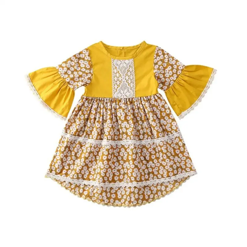 2020 Baby Summer Clothing Flower Kids Girl Princess Party Pageant Dress Wedding Formal Dresses Flare Long Sleeve Gown Set | Детская
