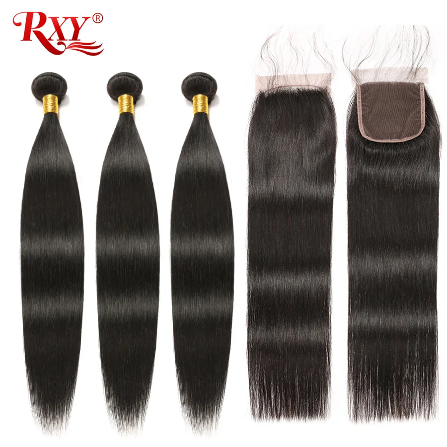 Малазийские человеческие волосы пучки с закрытием прямые могут быть настроены в