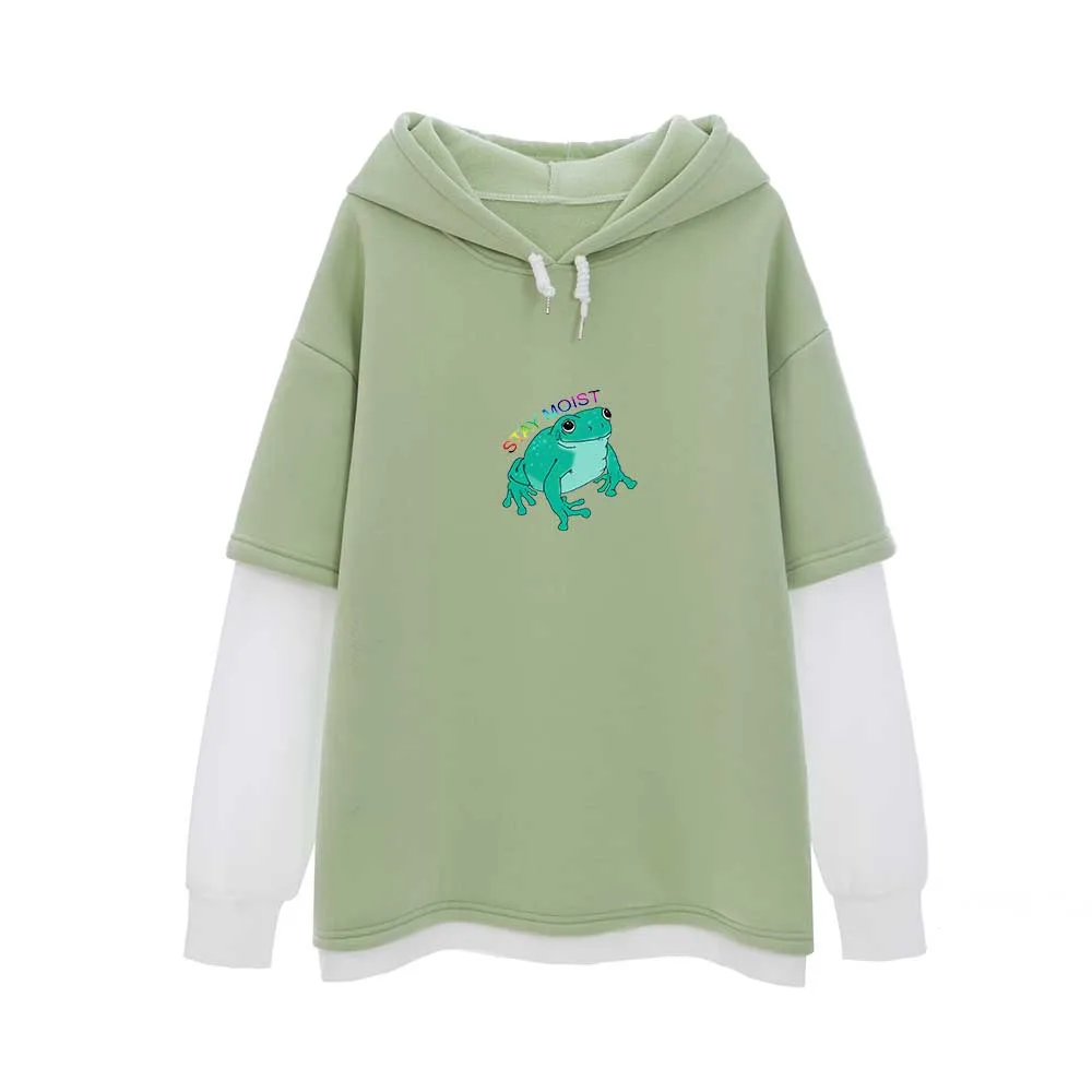 

Cute Frog Fake Two Piece Top Hooded Sweatshirt Aesthetic Sweatshirt Women Kawaii Clothes Oversized Hoodies for Teen Girls