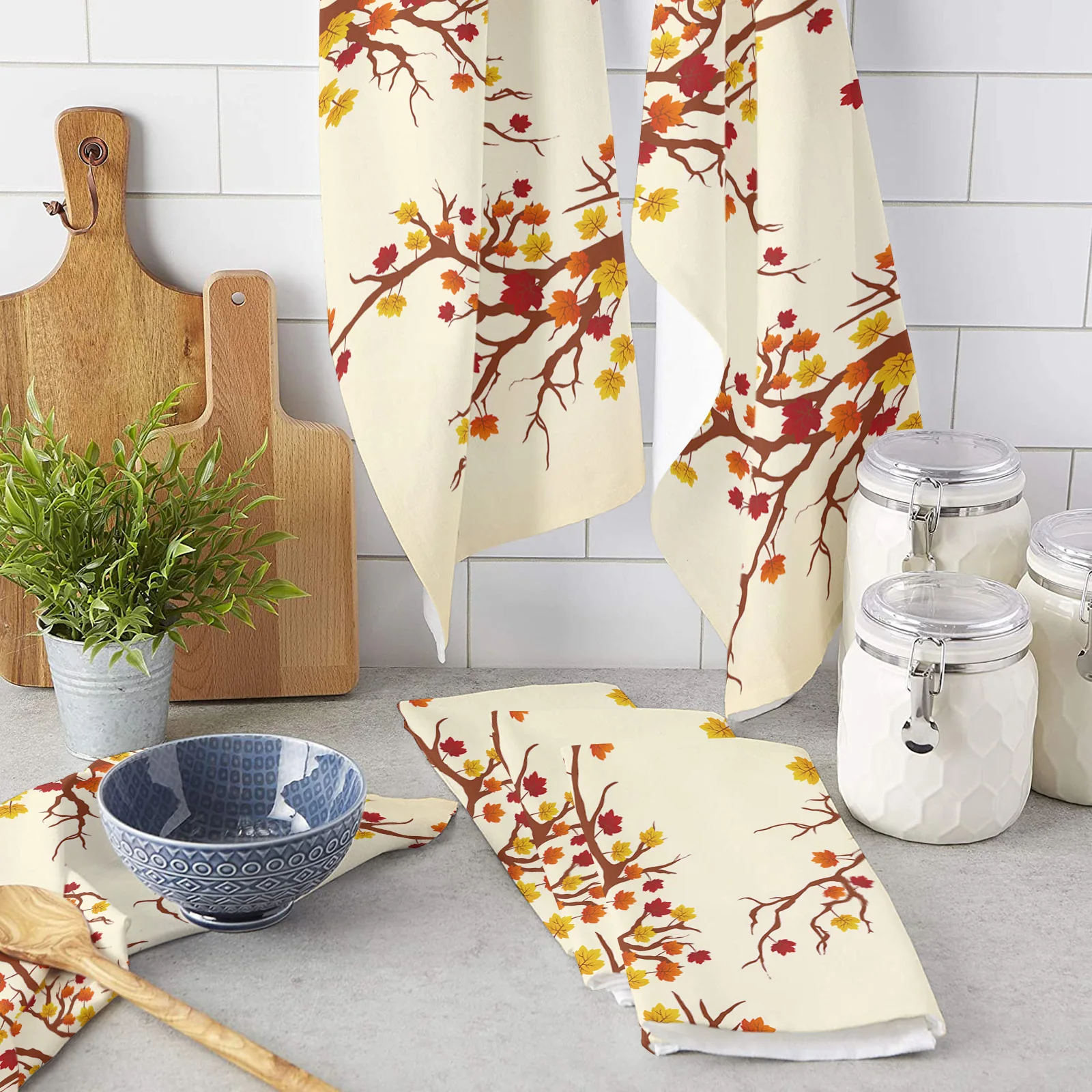 

Autumn Fallen Leaves Microfiber Kitchen Hand Towel Dish Cloth Tableware Household Cleaning Towel Utensils for Kitchen