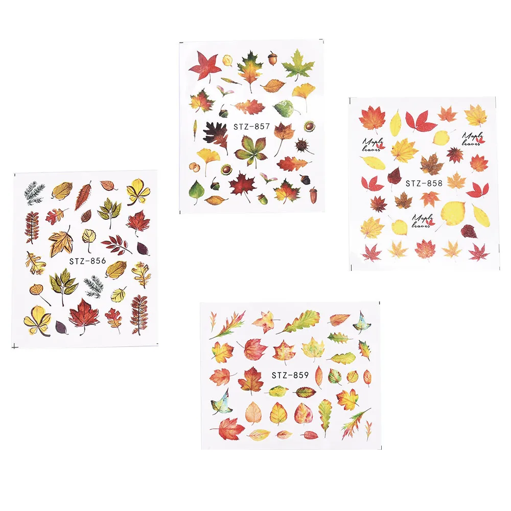 

4pcs Hot Sale Fall Maple Leaves Nail Art Stickers Autumn Gold Yellow Maple Leaf Water Decals DIY Nail Decoration Accessories