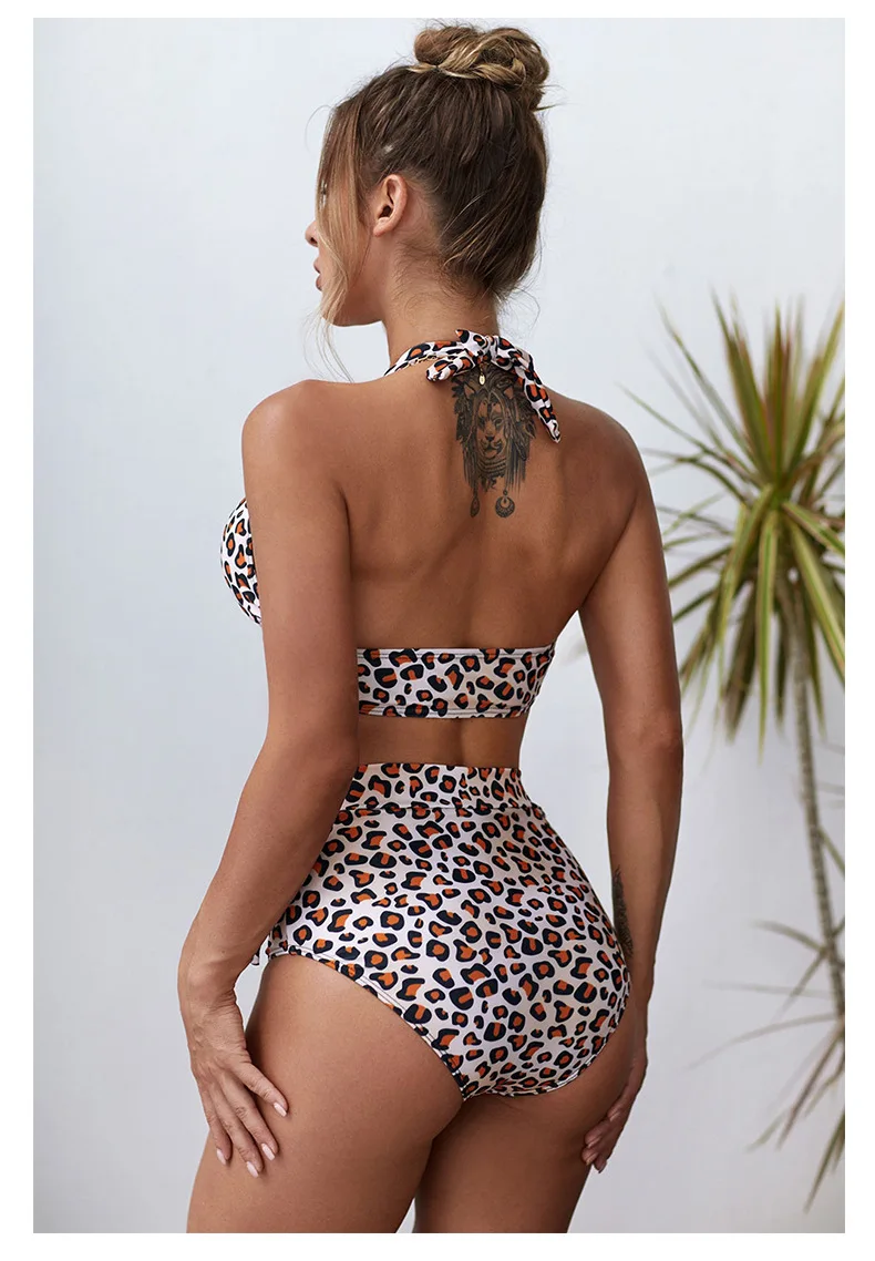 2021 Sexy Swimsuit Women Bikini  Women's Swimsuit One Shoulder Push Up Leopard High Waist Swimwear Bathing Suit Bikini Set