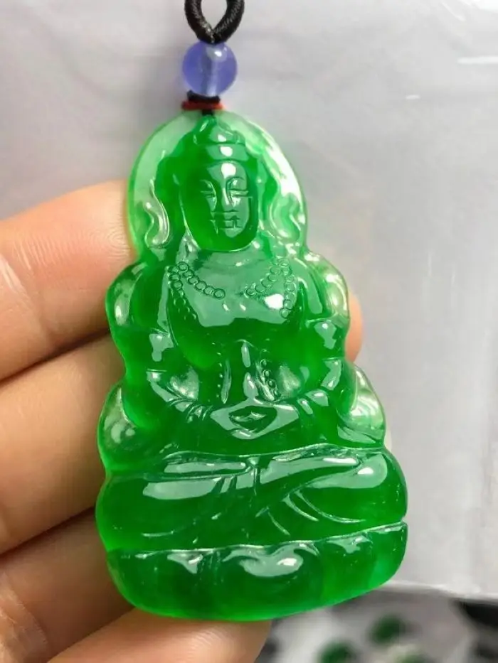 Superb Burma Green Jade Guan YIn Pendant Bless Buddha Amulet Churinga Emerald Talisman | Дом и сад
