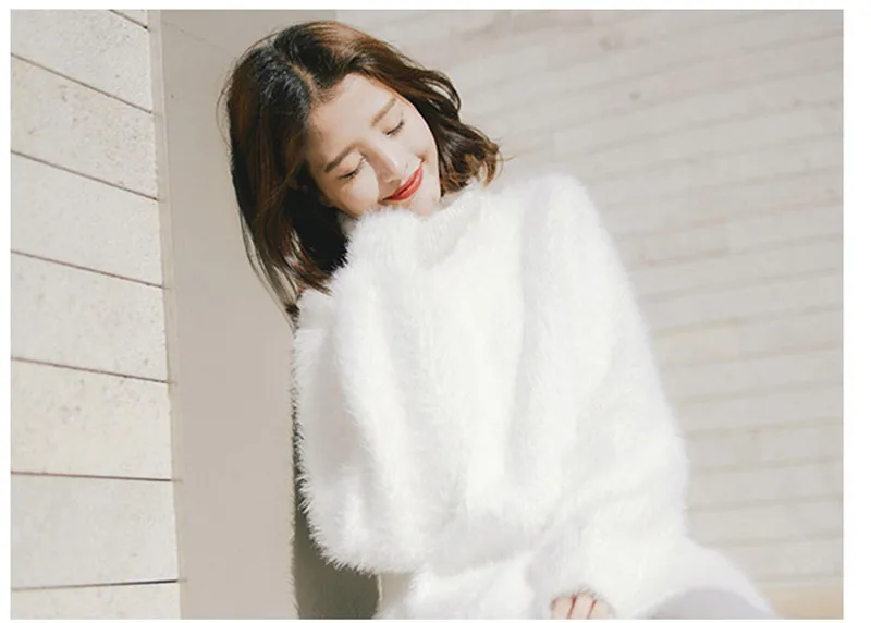 

2020 New Autumn Winter Turtleneck Sweater Women Soft milk blue mink velvet Pullover Sweater Loose Women's Knitted Dress M589