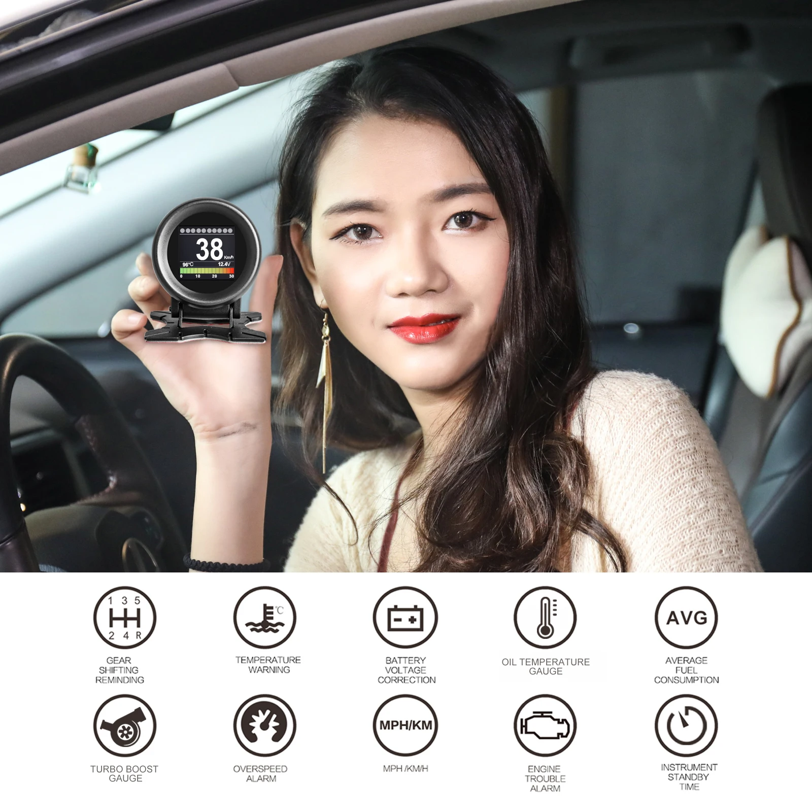 AUTOOL X60 OBD2 дисплей Спидометр Тахометр напряжение батареи Вода Масло Температура Датчик давления пробег Авто сканер HUD