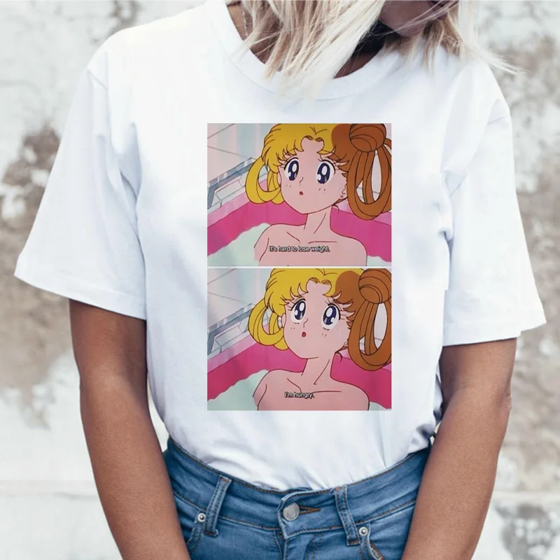 Sailor Moon Аниме Футболка Топ Футболка 90s Женская Футболка женская femme корейский стиль ulzzang футболка Графический гранж эстетический