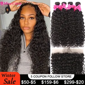 alpearl hair Прозрачный кружевной фронтальный пряди перуанских волнистых пучков с фронтальной Miss Cara 100% Remy человеческие волосы с закрытием