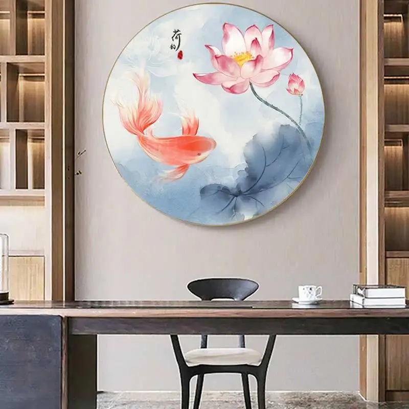 

Diy 5D Diamond Embroidery Mosaic Painting Cross Stitch,Full Chinese Stylye Water-Ink Lotus And Carps Home Decorative Gift