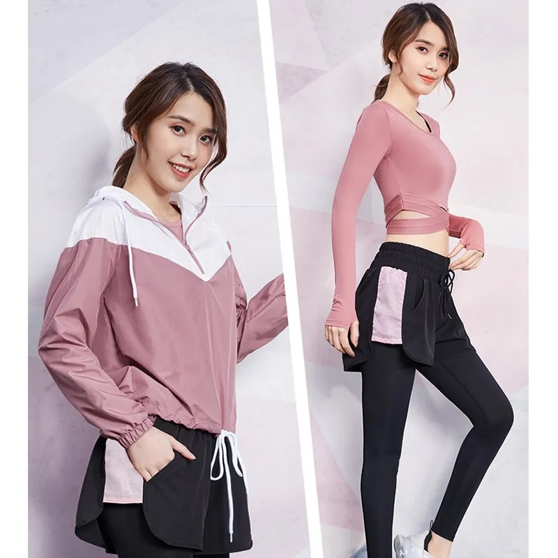 Vansydical Sport Suit for Women Yoga Jogging Sexy Exposed navel Shirt 2 in 1 Leggings Crop Top Sets Female Running Suit