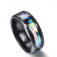 trendy male ring 8mm inlaid shell rhombus cut face design colored shell rings mens engagement banquet party jewelry