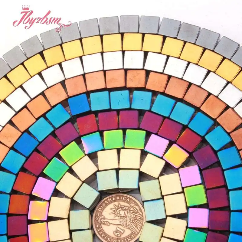 Квадратные шарики из радужного гематита 10x10 мм для изготовления ожерелий