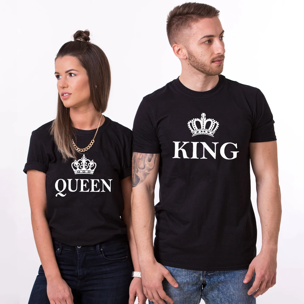 Смешная черная футболка с надписью Her King His Queen унисекс подарок на день Святого