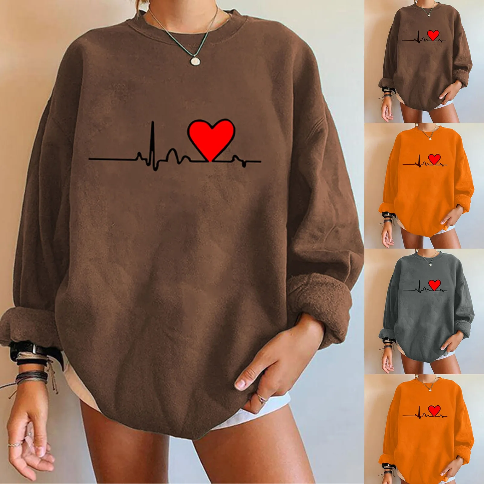 

Women'S Casual Printed Velvet Loose-Fitting All-Match Sweatshirt Tops Autumn And Winter Warm Long-Sleeved Oversized Sweatshirt