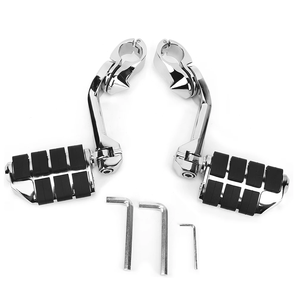 

Pair Adjustable Long Handle Foot Pegs Bracket With Footrest Pedals Silver Black Fit For Ultra Classic FLHTCU Fit For Cross Bones