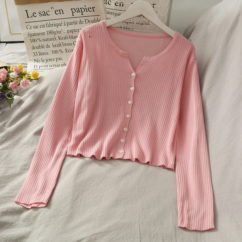 Укороченный кардиган дешевый Свитер оверсайз с длинным рукавом женская блуза