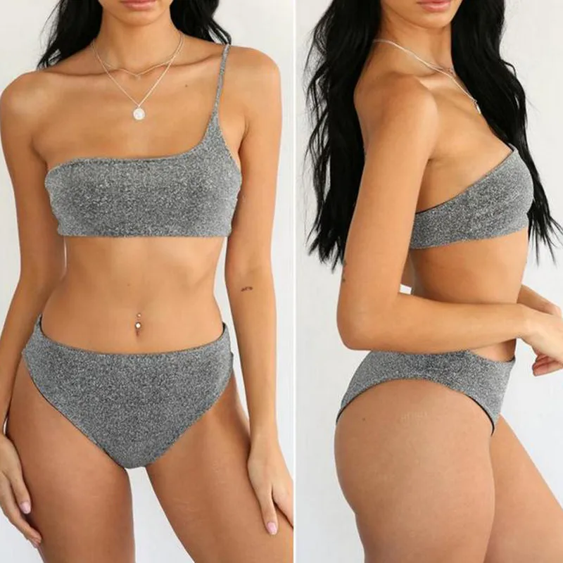 Женский бандажный комплект бикини с блестками пуш-ап на одно плечо подкладкой
