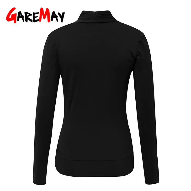 Женская офисная блузка с глубоким V-образным вырезом рубашка длинным рукавом