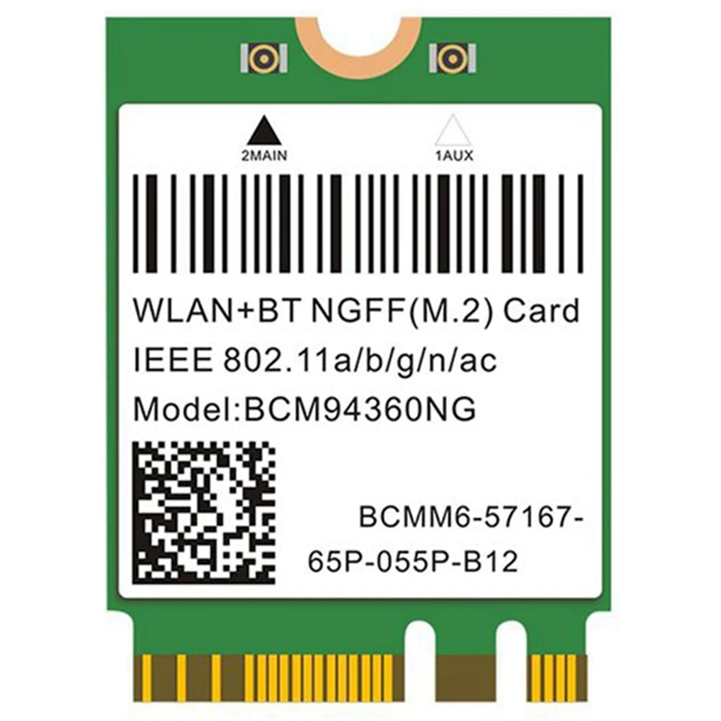 

1200Mbps BCM94360NG NGFF M.2 Plug and Play Wireless Network Adapter 2230 WiFi Card 802.11Ac for Windows Mac