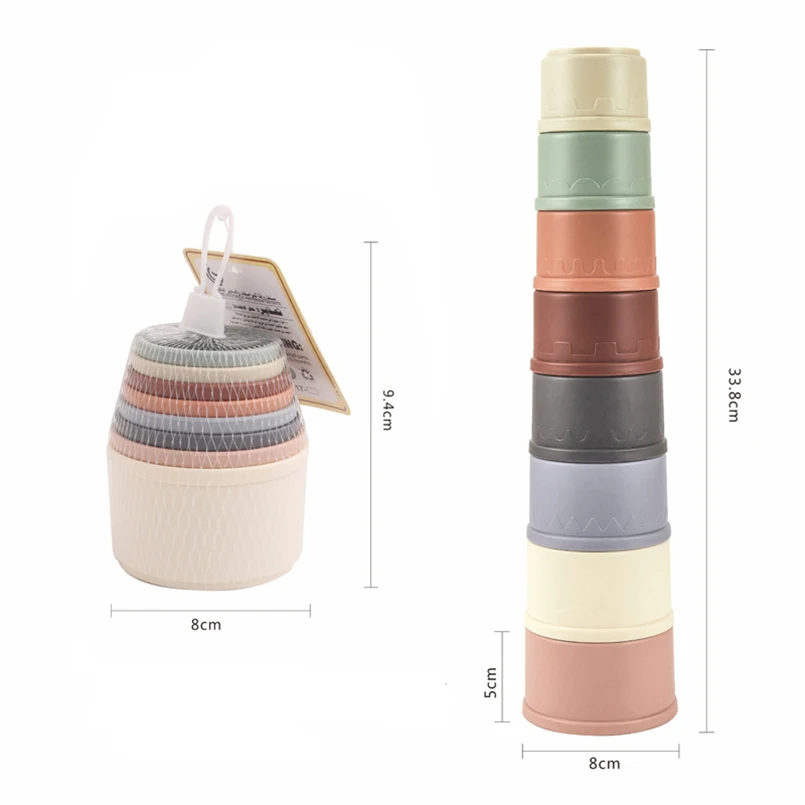 

8pcs/set Baby Stacking Cup Toys Early Educational Baby Bath Toys Stack Tower Geometric Shape Montessori Educational Toys
