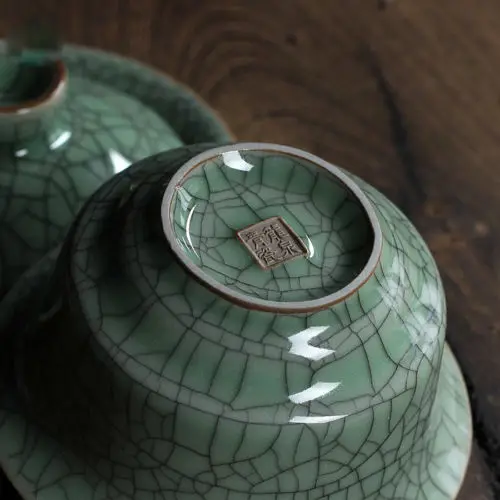 [GRANDNESS] Longquan Celadon фарфоровые Gaiwan КИТАЙСКИЕ чашки кракле глазури чайная посуда 150 мл