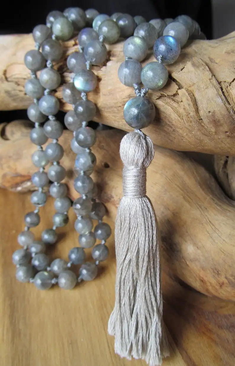 108 бусы лабрадорит мала ручное плетение ожерелье с кисточками длинное ювелирные