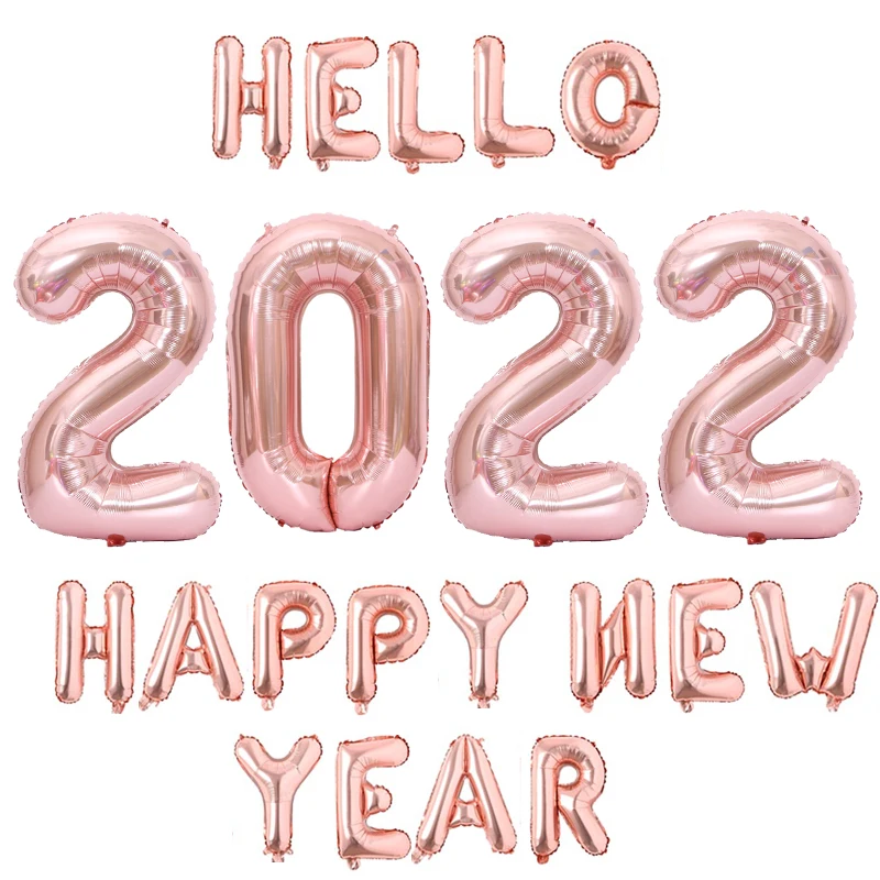 

Набор прозрачных гелиевых шаров под розовое золото 2022 пробы с надписью «Happy New Year Вечерние