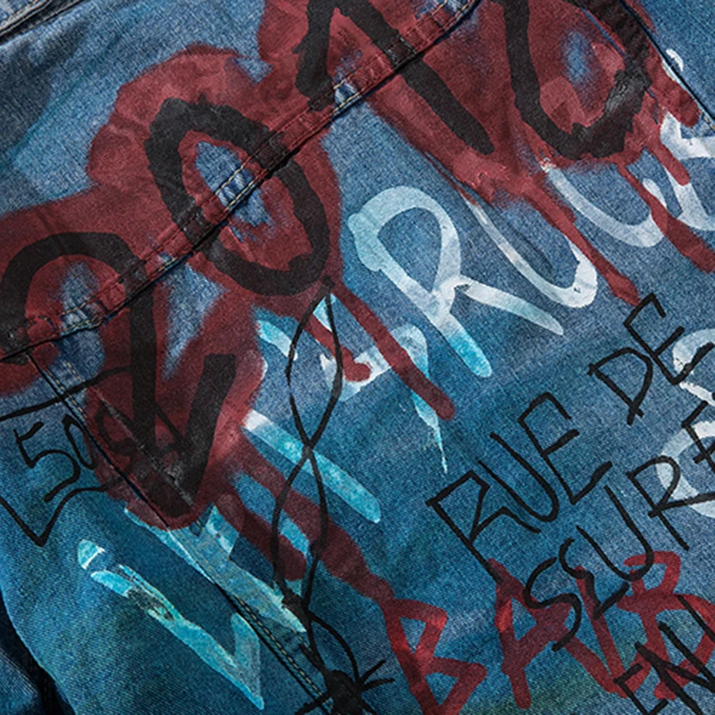 

11 BYBB'S DARK Casual Jeans Jackets Male Graffiti Printing Harajuku Design Baseball Jacket Outwear Fashion Streetwear Overcoat