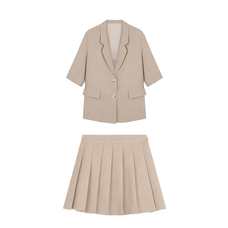 

2020 Women's Korean-Style Loose British Suit Pleated Skirt Two Piece Suit