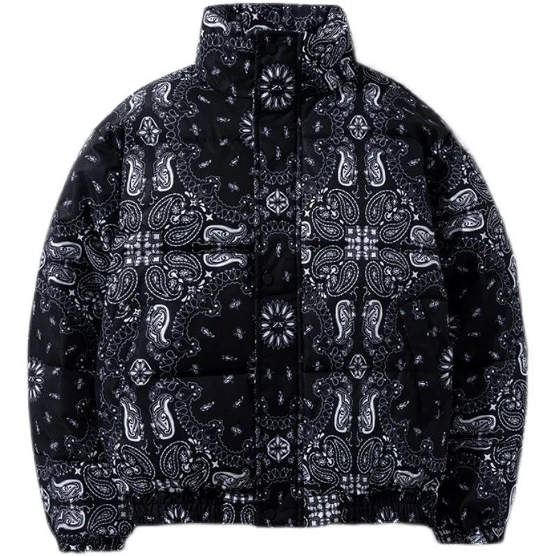 2021 winter new men thickened cashew flower cotton-padded jacket couples warm stand-up collar cotton-padded jacket bread jacket