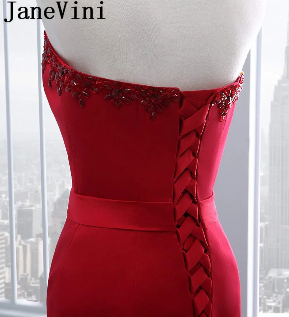 JaneVini Mermaid Women Sexy Prom Dresses 2019 Crystal Candy Color Satin Long Plus Size Evening Party Gowns Red robe de gala | Свадьбы и