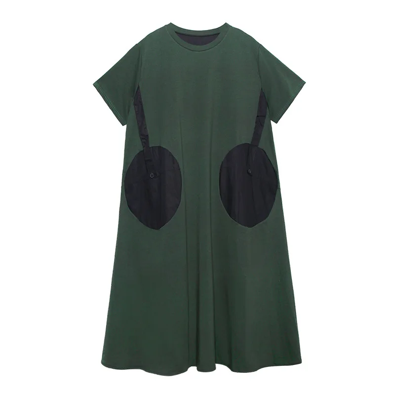 

2021 Summer New Short-sleeved Dress Women's Large Size Loose Long Temperament Stitching A-line Hip Hop Dresses for Women