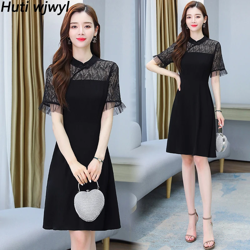 

2022 Vintage Black Hepburn Style Midi Dress Spring Summer New Sexy Lace Club Dress Elegant Women Bodycon Party Evening Vestidos