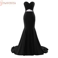 Satin Red Prom Dresses Pleated Bust Sweep Train Mermaid Prom Dresses Navel Showed Formal Black Dresses vestidos de novia