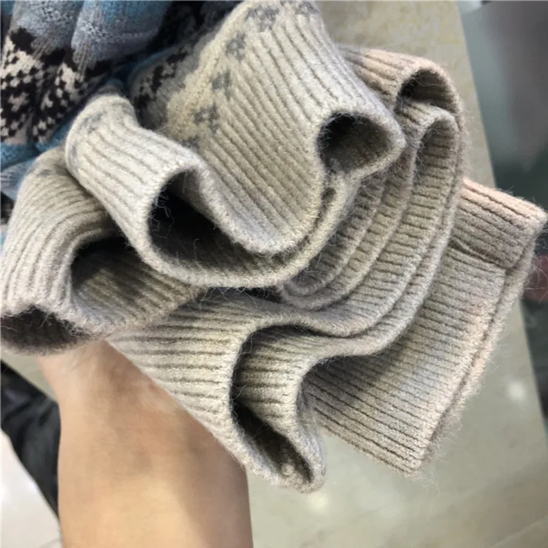 

Autumn Winter Women Sweater European Style Striped Jacquard Pull Femme Hiver New Loose Knitted Pullover Sweaters Jumper Tops